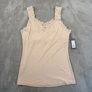 Fleur’t NWT Lace Trim Shelf Bra Cami Womens Medium Champagne Stretch Lingerie